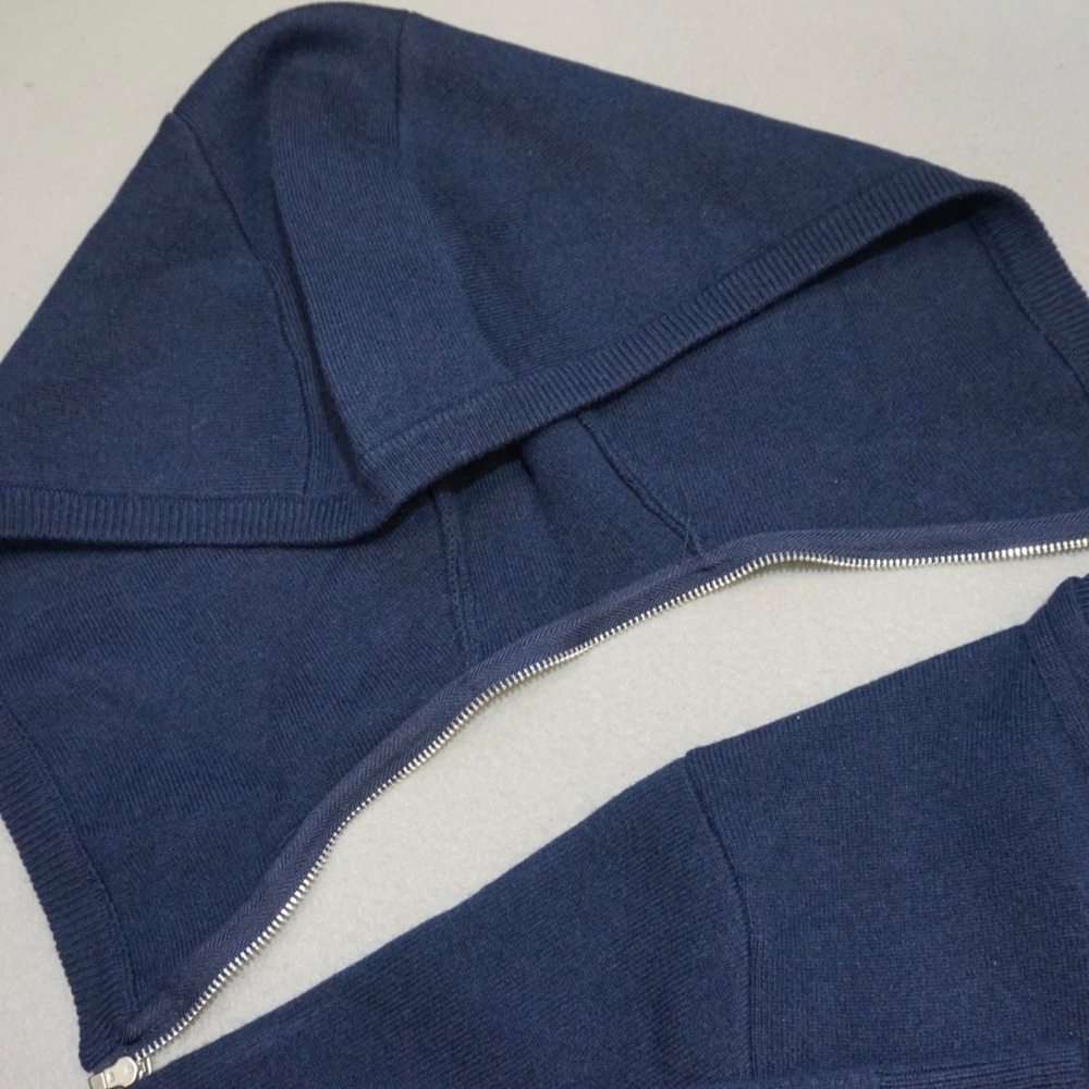 COLLARS & CO Napoli Signature Hooded Wool Cashmere Sweater Mens M Navy Removable - Picture 8 of 13